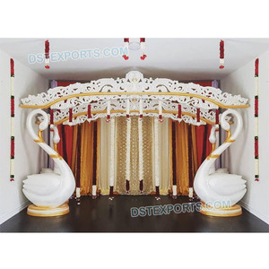 ชุด Mandap หงส์สำหรับงานแต่งงาน,ชุด Mandap สำหรับงานแต่งงานสีขาวทันสมัยเฟื่องฟู - Product Image 1