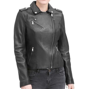 Veste en cuir pour femme style racer vert olive peau de mouton douce Look unique Street Fashion - Product Image 5