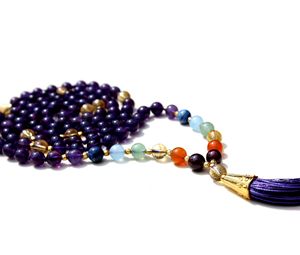 Collier de Yoga aux 7 chakras, 108 perles Mala, bijou naturel en pierre Citrine, style bohème et Rudra, cristal d'améthyste, 10122740 - Product Image 5