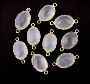 Unique Gemstone White Moonstone Handmade Gold Plated Oval Shape Double Bail Making Bezel Connectors Jewelry