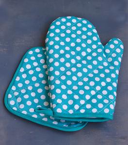 Mitaines de four en coton et silicone imprimé à pois doux Porte-casseroles à la mode pour la cuisine, le micro-ondes et le barbecue - Product Image 2