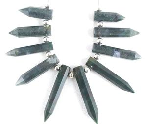 Perles de pierres précieuses d'agate verte naturelle en forme de crayon à facettes, qualité 1 brin fabrication de bijoux faits à la main - Product Image 1