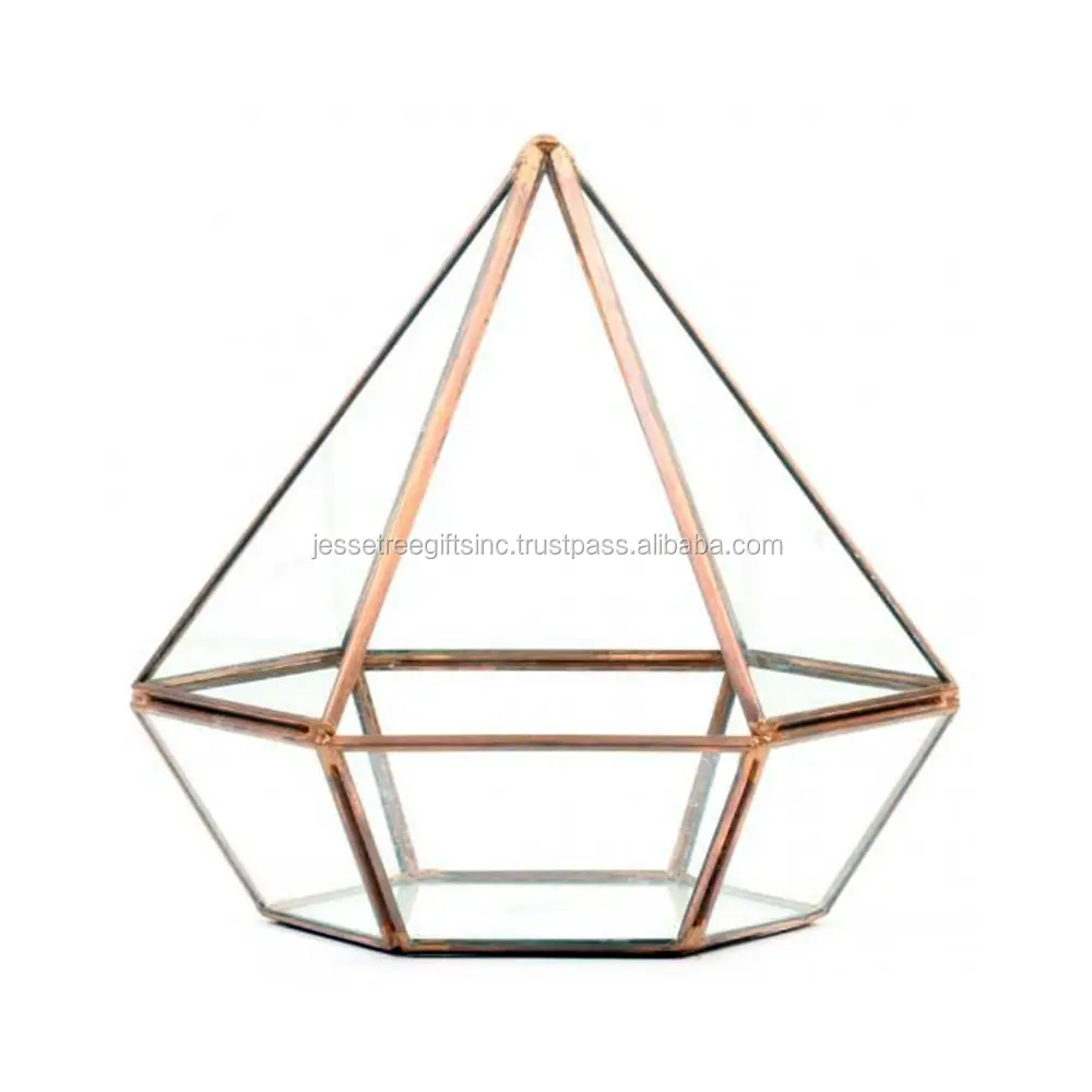 Modern Style Metal & Glass Jewelry Box With Copper Finishing Diamond Shape Excellent Quality For Organization Wholesale Price