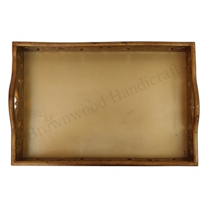 Bandeja de servicio de madera tallada a mano duradera con asa para hoteles y restaurantes Nueva llegada a precio mayorista a granel para venta en línea - Product Image 3