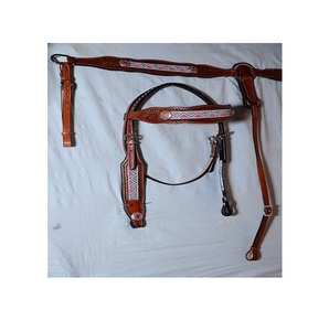Conjunto de cabezada y pechera de cuero de vaca DD marrón estilo western con herrajes de acero inoxidable, el más vendido de la marca LLT ecuestre -Talla Cob- - Product Image 3