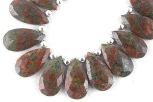 Haute qualité à la main Briolette à facettes poire vert naturel Unakite jaspe perles de pierres précieuses pour la fabrication de bijoux en gros - Product Image 3