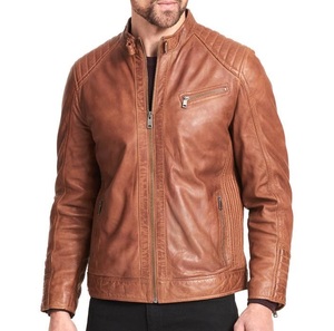 Chaqueta de cuero clásica W Detalles acolchados Chaqueta de motocicleta estilo motorista Chaqueta clásica de moda de cuero real - Product Image 3