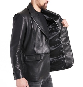 Designer Brand Two <b>Button</b> Genuine Leather <b>Blazer</b> Biker Style Motorcycle Jacket Classic Real Leather Fashion Jacket - Product Image 4