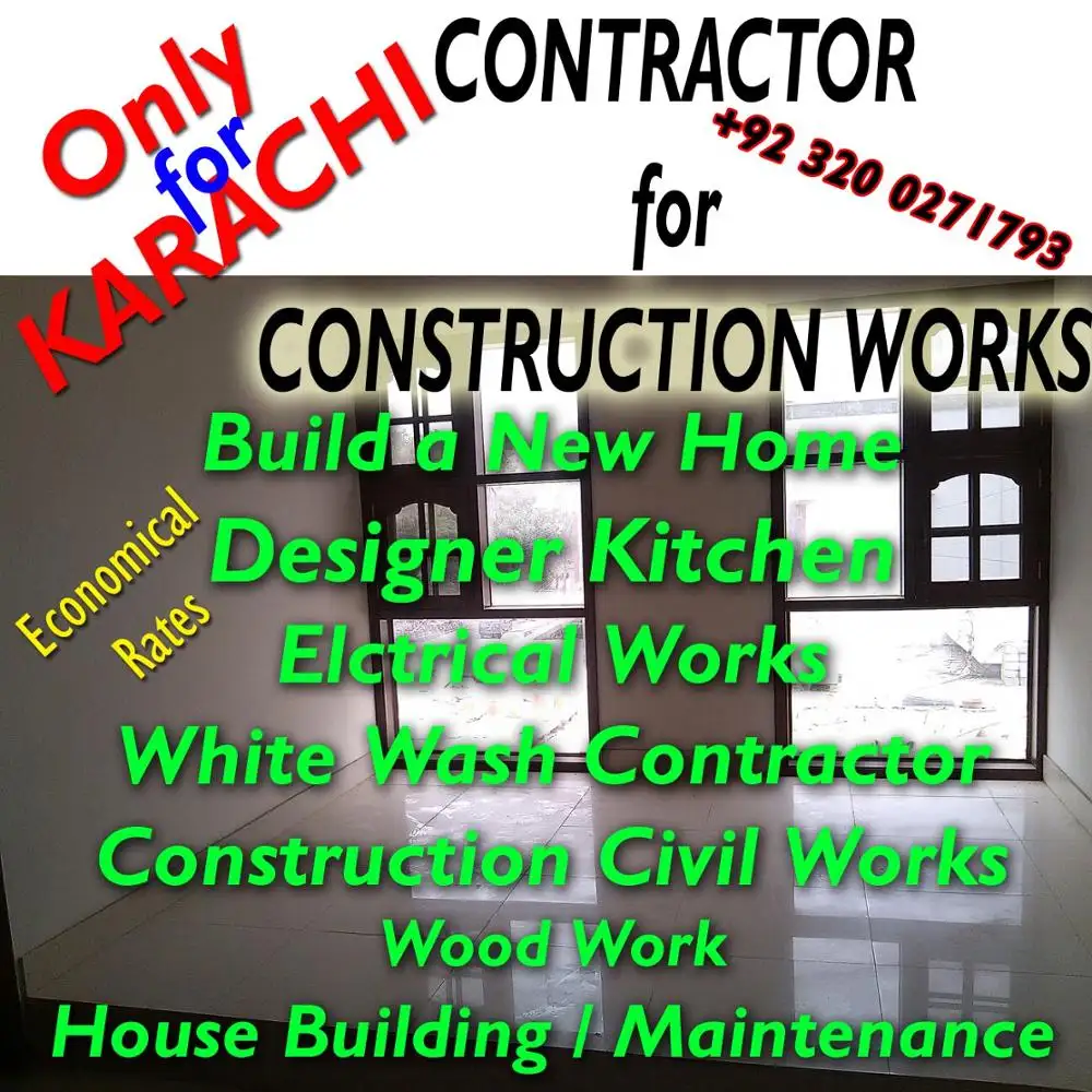Construction Contractors Of Karachi only in Karachi House Building Maintenance Build a New Home Kitchen - White wash Contractor