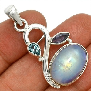 Coolest 925 plata esterlina Multi piedra colgante Arco Iris piedra lunar y Iolite piedra preciosa plata colgante joyería ODM OEM proveedor - Product Image 1