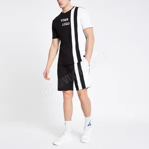 Nouvelle arrivée hommes été shorts ensemble bandes design noir blanc couleur bloc Tech court survêtement