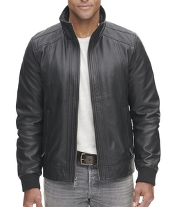 Veste en cuir véritable classique de style motard à garniture côtelée confortable vêtements de sport tactiles à la mode pour la moto - Product Image 2