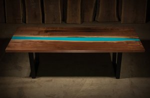 Meubles de luxe dernière collection Table de salle à manger en bois massif à bord vif avec résine époxy Table de salle à manger pour restaurant et café - Product Image 5