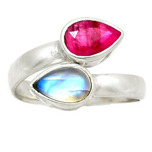 Beautiful <b>925</b> Sterling <b>Silver</b> Ruby Rainbow Moonstone <b>Ring</b> Jewelry - Product Image 1