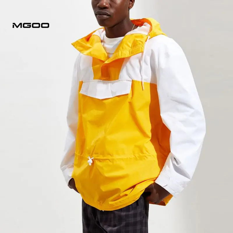 Yimmgoo — coupe-vent à capuche en Nylon, Logo personnalisé, coupe-vent avec ourlet élastique, couleur jaune et blanc