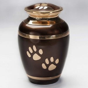 Urne pour animaux de compagnie en métal aluminium plaqué or pow et couleur marron 5.5X5.5X8 Inch stockage de cendres 122 cubic Inch capacité urne de crémation - Product Image 1