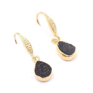 Boucles d'oreille en forme de perle, nouveau, 27 à 28 MM, avec lunette en argent Zircon naturel, plaquée or - Product Image 1