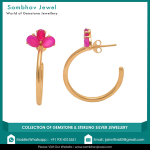 925วินเทจเงินสเตอร์ลิงทำด้วยมือเครื่องประดับอย่างดี18K ชุบทองธรรมชาติสีชมพูคาลซิโดนีต่างหูห่วงออกแบบสำหรับเป็นของขวัญ - Product Image 3