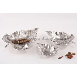 Bandeja de exhibición para servir frutas comida de aluminio metal decorativo mesa de comedor con forma de hoja de color plateado con personalización - Product Image 6