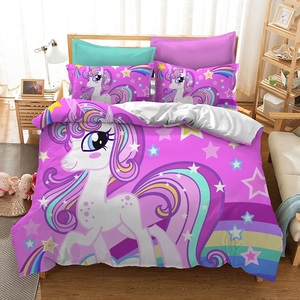 4 Mảnh 100% Polyester 3D in Unicorn câu chuyện cổ tích nhân vật bộ đồ giường thiết lập thiên nhiên lấy cảm hứng từ mô hình hoạt hình với bông Điền - Product Image 4