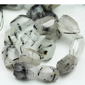 Collar de cuentas ovaladas de cuarzo turmalina para mujer mayorista, abalorios de cristal Natural Blanco/negro para la fabricación de joyas - Product Image 3