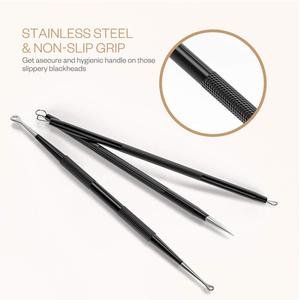 Kit professionnel 6-en-1 de pinces à points noirs incurvées 2026 – Extracteur de comédons pour le traitement de l'acné du visage, couleur noire - Product Image 4