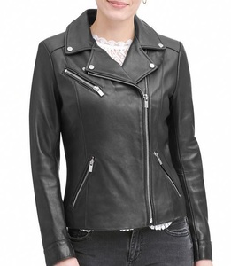 Chaqueta de motorista de cuero de alta calidad personalizada para mujer, ropa de calle, estilo de carreras con cremallera, abrigo de cuero auténtico a la moda - Product Image 5