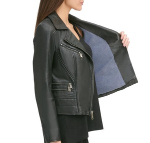 Chaqueta de motorista de carreras de cuero auténtico para mujer, ropa de calle, ajuste personalizado, cremallera frontal de alta calidad, prendas de vestir exteriores para mujer, aspecto de moda - Product Image 4