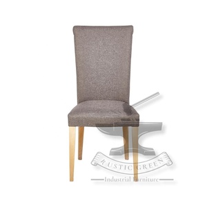 Chaise de salle à manger moderne en bois et tissu à dossier long - Product Image 2