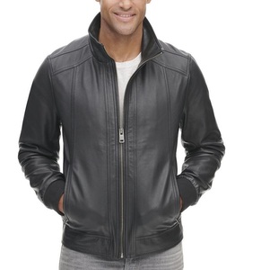 Veste en cuir véritable classique de style motard à garniture côtelée confortable vêtements de sport tactiles à la mode pour la moto - Product Image 4