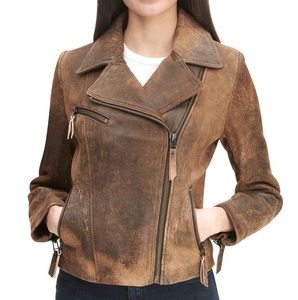 Chaqueta de cuero desgastado Break, ropa de abrigo de motorista para mujer, piel de cordero genuina suave, ropa de moda cómoda y de moda - Product Image 4