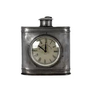 שעון שולחן אנלוגי רומי ממוסגר מתכת לבית ולמשרד עם גימור כסף עתיק בצורת צלוחית ירך לקישוט