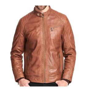 Chaqueta de cuero clásica W Detalles acolchados Chaqueta de motocicleta estilo motorista Chaqueta clásica de moda de cuero real - Product Image 1