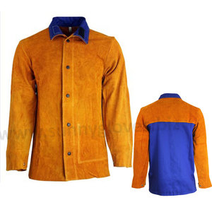 Chaqueta de soldadura de soldadores de cuero de vaca a prueba de fuego/chaqueta de soldadura resistente al calor/chaqueta de soldadura de cuero a prueba de calor - Product Image 1