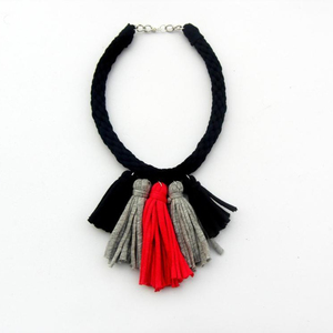 Beautifully Handmade Tassel <b>Necklace</b>, Black <b>Necklace</b>, <b>Pink</b> <b>Necklace</b> - Product Image 1