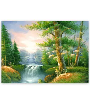 Arte de diseño bonito para decoración de pared, Paisaje con cascada móvil, pinturas al óleo hechas a mano