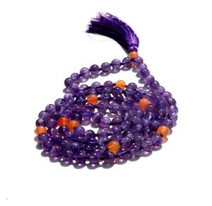 Collar de cuentas Mala de 108 de alta calidad, estilo bohemio, joyería de Yoga hecha a mano larga, regalo, amatista, piedra preciosa cornalina para budismo - Product Image 3