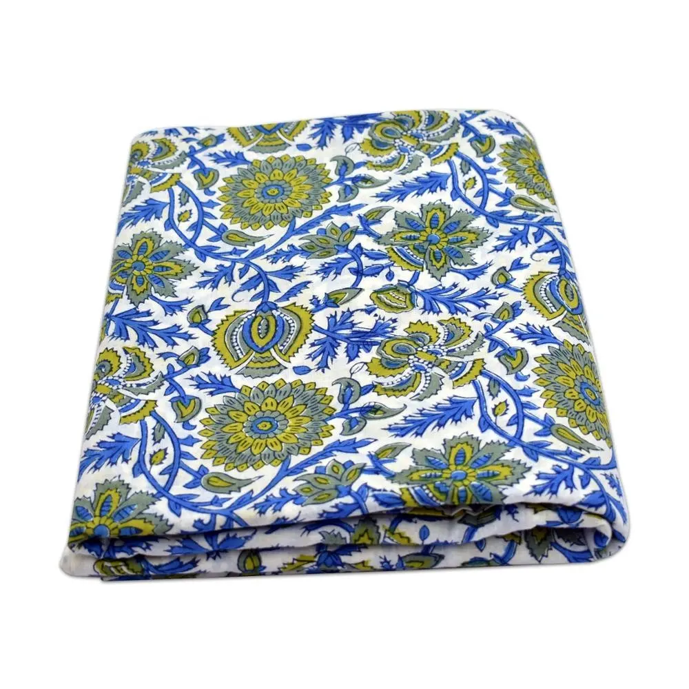 Красивая тканая хлопчатобумажная ткань Sanganeri с цветочным принтом, белая ткань для изготовления платья, ткань ручной работы, оптовая продажа