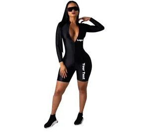 Monos largos ajustados para mujer, peto completo Sexy de cuello alto, Bodycon de algodón y licra, monos de una pieza 2019 - Product Image 1