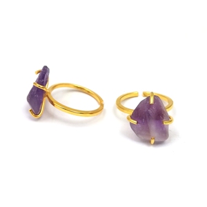 Anillo de piedras preciosas en bruto de amatista, Juego de puntas de oro Vermeil para regalo de boda, fiesta o aniversario - Product Image 1