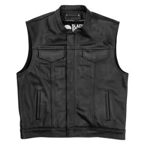 Black Brand Club Vests Biker Classic Genuine Leather Motorcycle Vest Wholesale Manufacturer