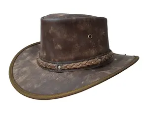 Latest Australian Outback Cowboy Grain Crushable Leather Hat、Western Style Australian Unisex Luxury Hat