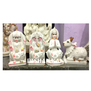 White Marble Painted Handmade Shiv Pariwar Statue - Product Image 1