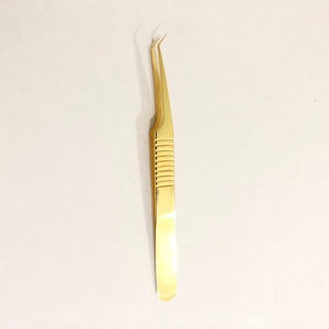 Pince à épiler professionnelle d'extension de cils en acier inoxydable or 24K pince à cils d'isolement à 45 degrés conception pointue incurvée haute - Product Image 3