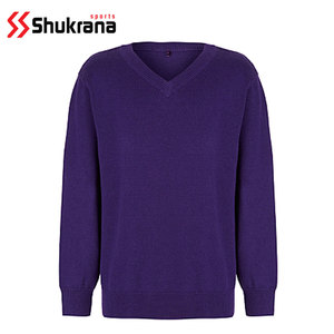Pull en tricot à col en V pour garçons, couleur violette, uniforme scolaire, vêtements d'école primaire, pull en tricot personnalisé - Product Image 1