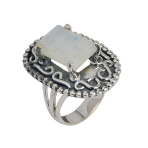 Belle pierre de lune arc-en-ciel naturelle 925 argent Sterling éternité bague en vermeil bijoux fantaisie pour cadeau pour elle - Product Image 1