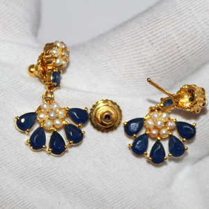 Boucles d'oreilles en saphir bleu et perle plaqué or, pendentifs et collier, ensemble de bijoux, 29.30g, livraison gratuite - Product Image 4