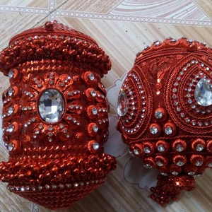 VE13 Vivid Embrayage circulaire en métal fait main pour dames avec perles de pierre or argent Modèle H4126-Evening sacs de fête en Inde - Product Image 1