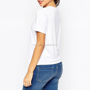 Women's O-Neck Casual White <b>T</b>-<b>Shirt</b> Plus Size Full Color Printing Custom Fit with Solid <b>Sequins</b>/Diamonds Embroidery OEM Button - Product Image 3