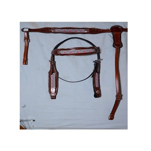 Conjunto de cabezada y pechera de cuero de vaca DD marrón estilo western con herrajes de acero inoxidable, el más vendido de la marca LLT ecuestre -Talla Cob- - Product Image 2